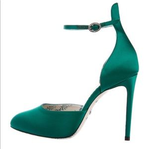 Gucci Satin Green Ankle Pumps